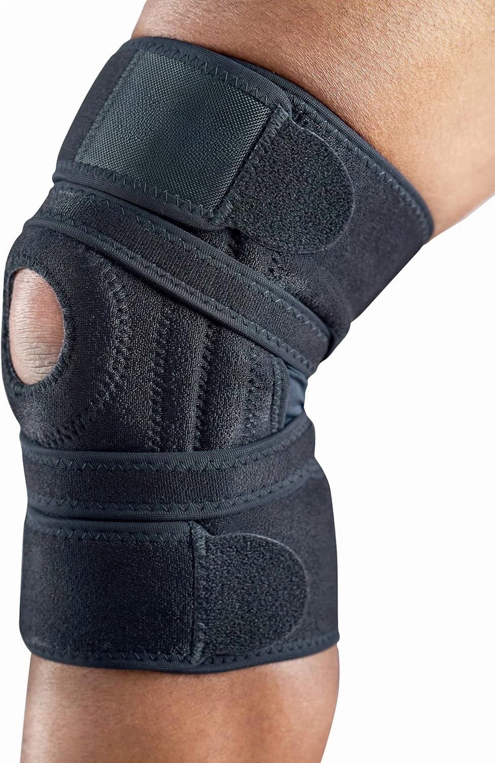 Adjustable Knee Brace with Side Stabilizers, Knee Support Compression Wrap for Men and Women, Breathable Knee Sleeve for Running, Gym, Workout, Basketball, Hiking, Size [Medium]