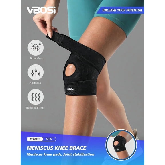 Adjustable Knee Brace for Pain Relief, Compression Patella Support Strap for Men and Women, Breathable Knee Sleeve for Running and Gym, Small, Black