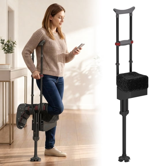 Adjustable Knee Crutch with Safety Kneepad | Non-Slip Mobility Support for Left or Right Leg | Comfortable Peg-Leg Alternative for Foot & Ankle Surgery Recovery, Leg Injury Aid