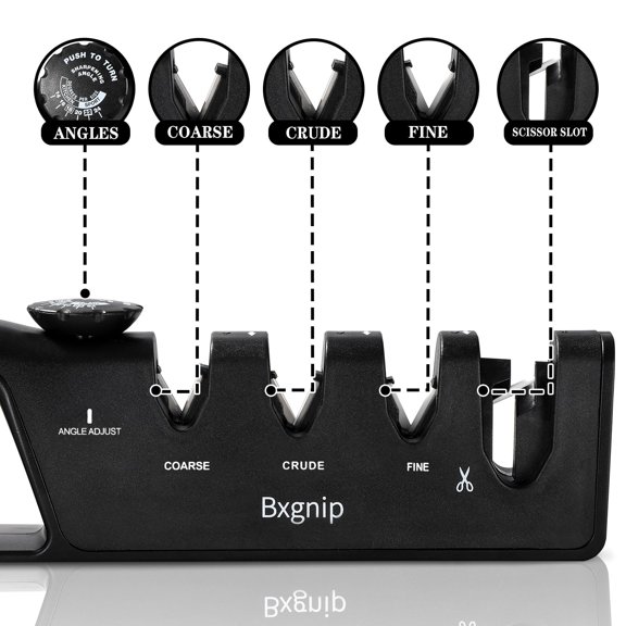 Adjustable Knife Sharpener with 6 Angles, Ergonomic Handle, Handheld Sharpener for Knives and Scissors Black