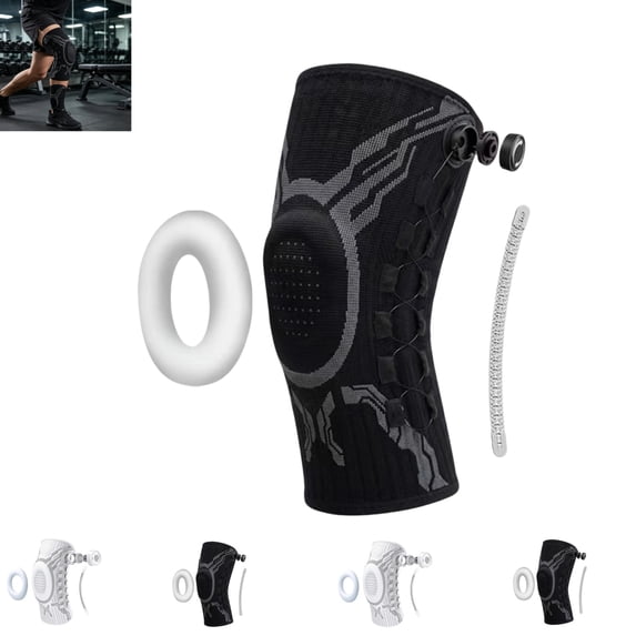 Adjustable Knitted Knee Support with Spring Stabilizers, Breathable Knee Brace with Dial Lock System for Gym Sports Joint Protection