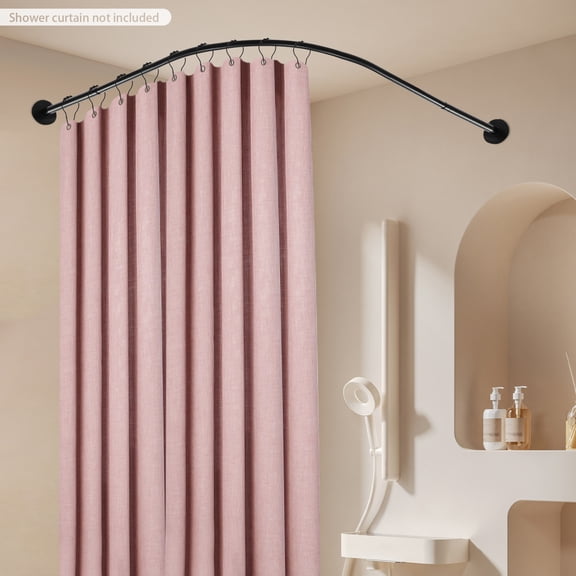 Adjustable L Shaped Shower Curtain Rod Stainless Steel Bathroom Shower Pole Rail (Without Shower Curtain)