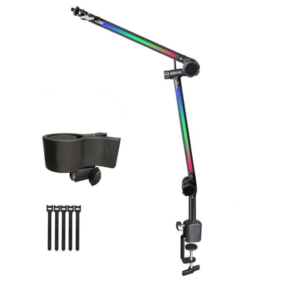 Adjustable LED Boom Arm for Microphones with 180°Rotation Dynamic LED Light Effect for Podcasts Voiceovers 3/8in 5/8in