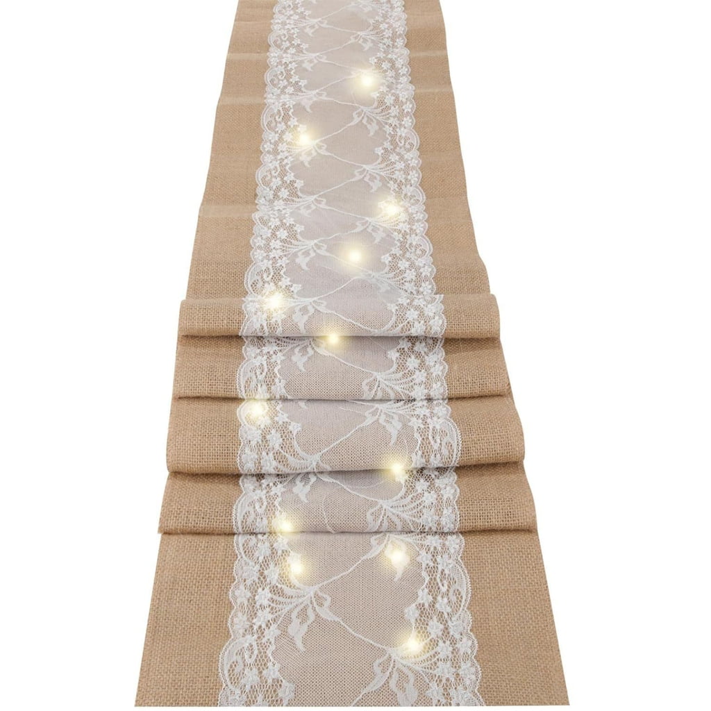 Cleana Arts Rustic Burlap Lace Table Runner Iuta Naturale