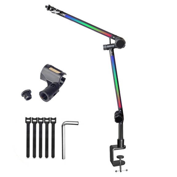 Adjustable LED Mic Boom Arm Stand 180Rotatable For Gaming Streaming & Podcasting