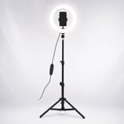 Adjustable LED Ring Light Kit, 26cm Circle Light with Tall Tripod Stand Phone Mount, USB Control Dimmable Lighting for Vlog Portrait Shooting Online Meeting Beauty Make up