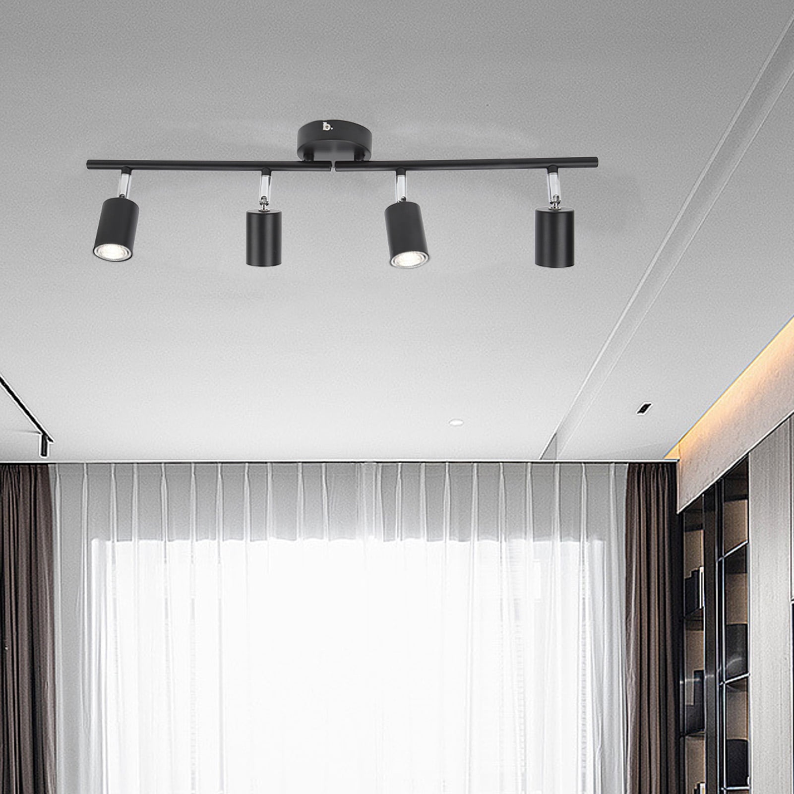 Adjustable LED Track Lighting Kit, 4 Head 85,265V Matte Black Ceiling Lights, E27 Bulbs