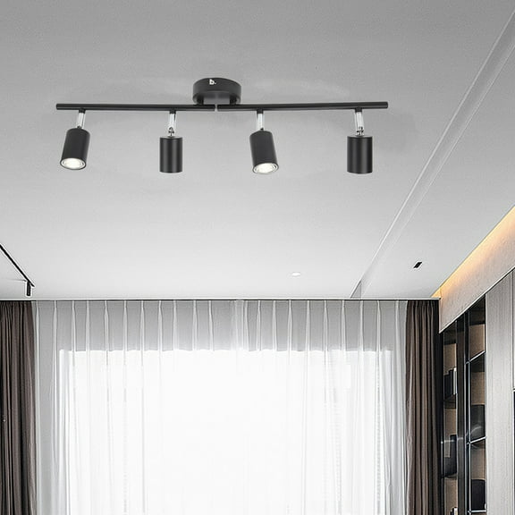Adjustable LED Track Lighting Kit, 4 Head 85,265V Matte Black Ceiling Lights, E27 Bulbs