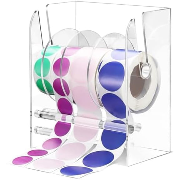 Adjustable Label Dispenser Acrylic Roll Sticker Dispenser Sticker Holder Organizer Label Stand for Holding Office and Home(4 Disks)