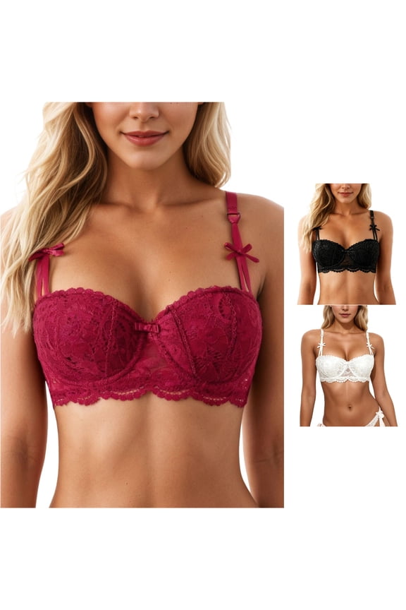 Big & Tall Adjustable Lace Demi Push Up Underwire T Shirt Seamless Support Bra, Red