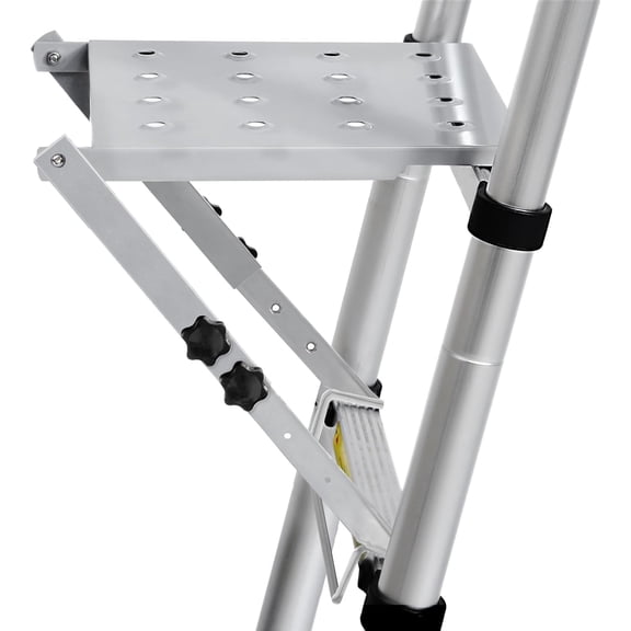 Ladder Platform, Adjustable Ladder Step & Work Platform - 400 lbs Heavy Duty Extension Ladder Workstation, Anti-Slip Scaffold Plate & Tool Tray for Gutter Cleaning, Roofing & Painting - Silver