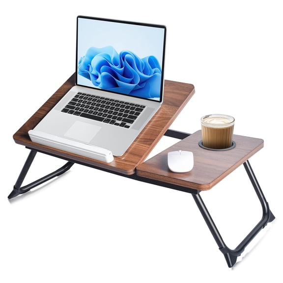 Adjustable Lap Desk For Bed - Portable Laptop Tray Table With Foldable Phone Slot & Cup Holder Lightweight Sturdy Breakfast Work Study Sofa Couch Floor