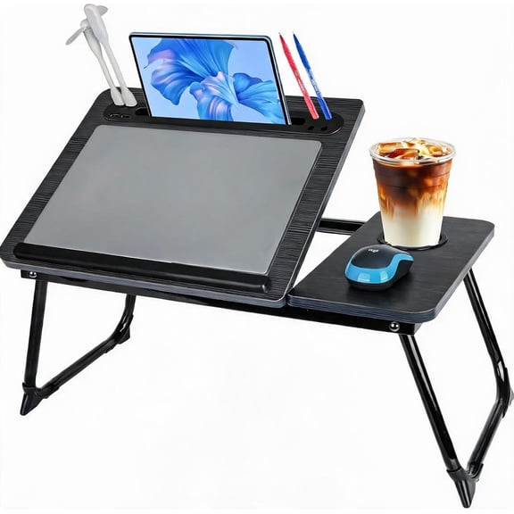 Adjustable Lap Desk for Laptop with USB Charging Port Cup Holder and Card Slot