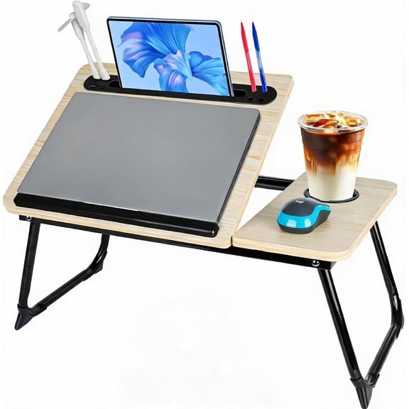 Adjustable Lap Desk for Laptop with USB Charging Port Cup Holder and Pen Slot