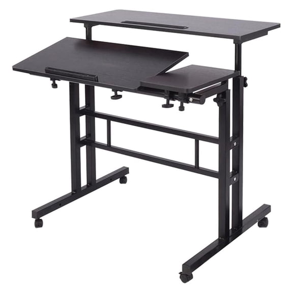 Adjustable Laptop Desk - 31.5" Mobile Computer Stand with Host Tray - Black