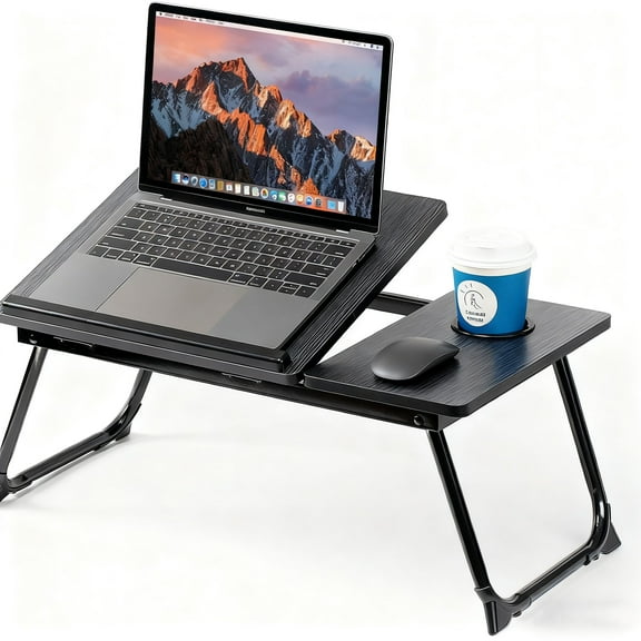 Adjustable Laptop Desk for Bed, Bed Table for Laptops, Laptop Stand for Beds, Lap Desk Foldable Bed Desk for Laptops and Writing, Portable Beds Tray Table with Cup Holder