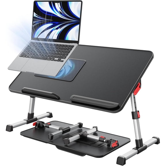 Adjustable Laptop Desk For Bed With Cooling Fan, Black Foldable Portable Table