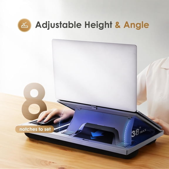 Adjustable Laptop Desk with Cushion, Mouse Pad & Cellphone Slot for Bed Couch Office