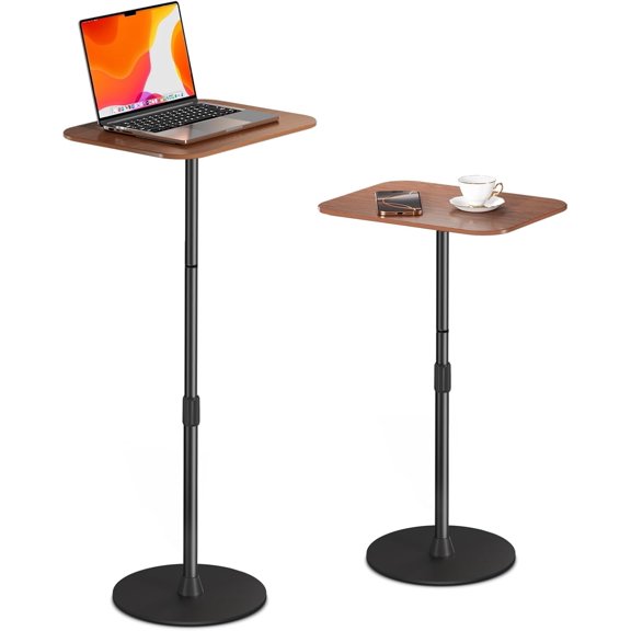 Adjustable Laptop Floor Stand, Portable Standing Desk with Sturdy Metal Base, Height Adjustable up to 37.8 inch, Bedside Sofa Table with Wooden Top