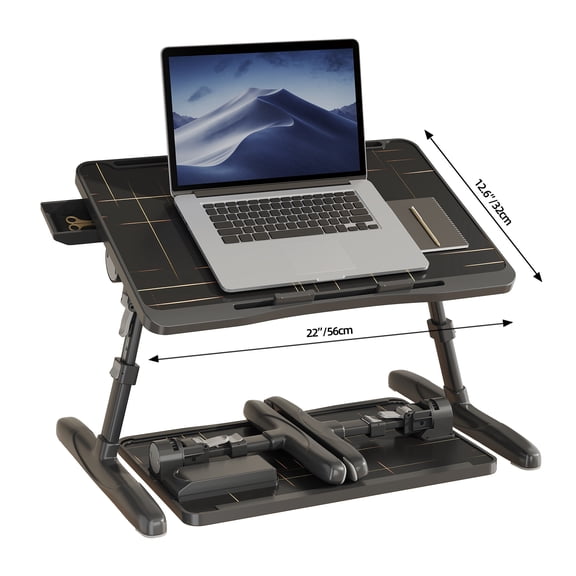 Adjustable Laptop Lap Desk Tray with Storage Drawer & Tablet Slot for Eating, Working, Reading, Gaming