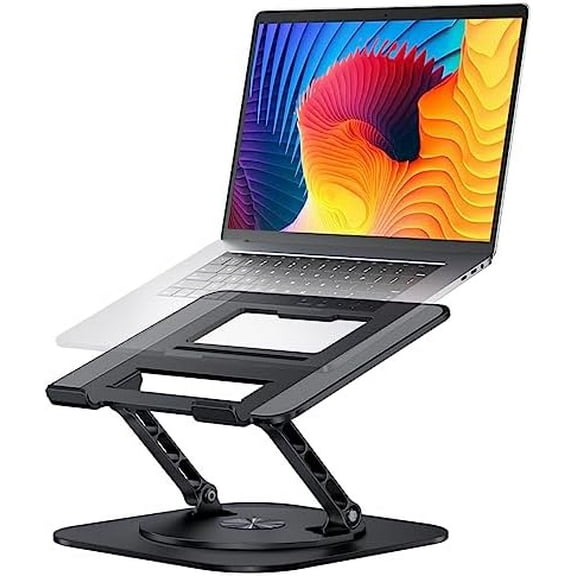 Adjustable Laptop Stand with 360 Rotating Base, Computer Stand for Laptop Ergonimic Foldable Laptop Riser for Desk Compatible with MacBook Pro/Air Notebook up to 16 Inches, Black