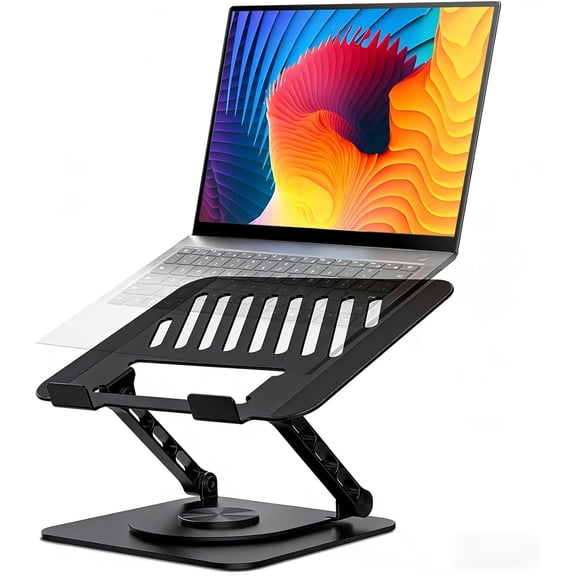 Adjustable Laptop Stand with 360 Rotating Base, Computer Stand for Laptop Ergonimic Foldable Laptop Riser for Desk Compatible with MacBook Pro/Air Notebook up to 16 Inches, Black