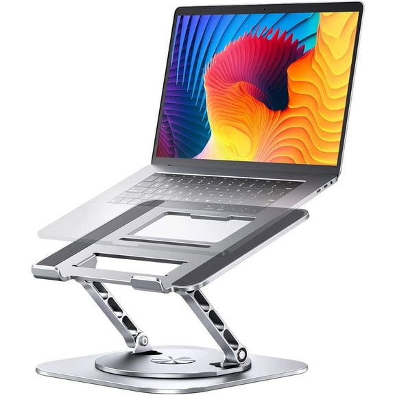 Adjustable Laptop Stand with 360 Rotating Base, Computer Stand for Laptop Ergonimic Foldable Laptop Riser for Desk Compatible with MacBook Pro/Air Notebook up to 16 Inches, Grey