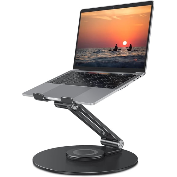 Adjustable Laptop Stand with 360 Rotating Base, Ergonomic Laptop Riser for Collaborative Work, Dual Rotary Shaft Fully Foldable for Easy Storage, Fits All Laptops up to 16 inches