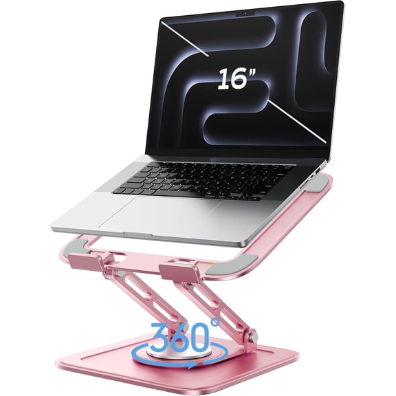 Adjustable Laptop Stand, Computer Stand with 360 Rotating Base, Ergonomic Laptop Riser Mount for Desk Foldable Protable Computer Desk Fits with MacBook Pro Air (10-16") - Pink