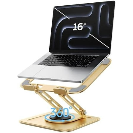 Adjustable Laptop Stand, Computer Stand with 360 Rotating Base, Ergonomic Laptop Riser Mount for Desk Foldable Protable Computer Desk Fits with MacBook Pro Air (10-16") - Gold