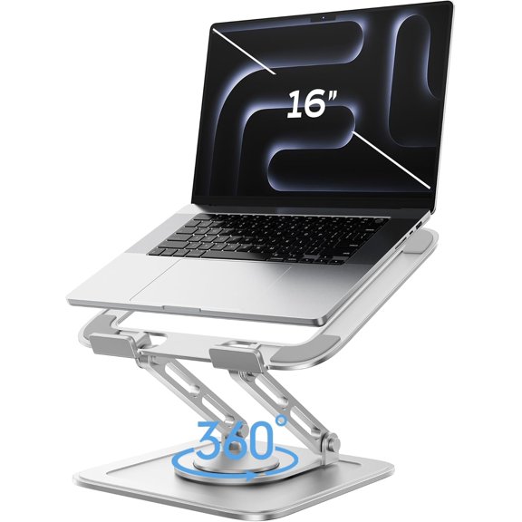 Adjustable Laptop Stand, Computer Stand with 360 Rotating Base, Ergonomic Laptop Riser Mount for Desk Foldable Protable Computer Desk Fits with MacBook Pro Air (10-16") - White