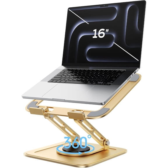Adjustable Laptop Stand, Computer Stand with 360 Rotating Base, Ergonomic Riser Mount for Desk Foldable Protable Fits MacBook Pro Air (10-16") - Gold