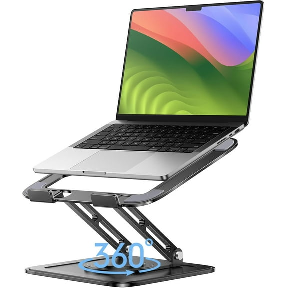 LOXP Adjustable Laptop Stand, Computer Stand with 360 Rotating Base, Ergonomic Laptop Riser Mount for Desk Foldable Protable Computer Desk Fits with MacBook Pro Air (10-16") - Black