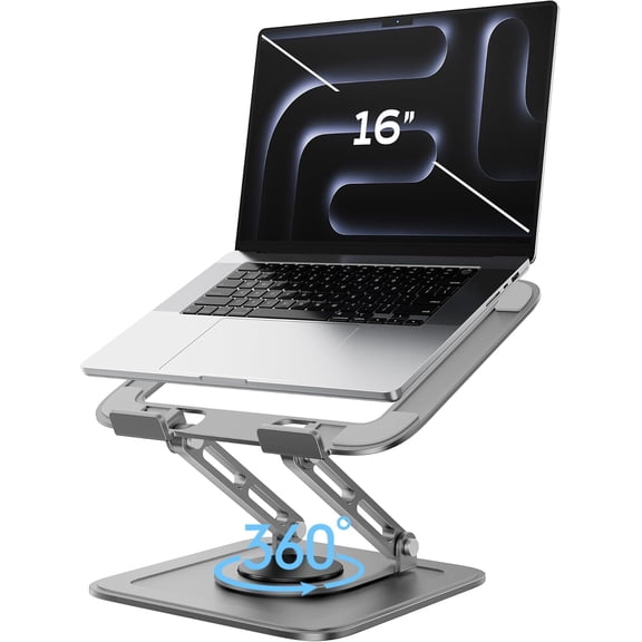 Adjustable Laptop Stand for Desk with 360 Base, Ergonomic Laptop Riser, Mount, Holder Notebook Computer Stand for MacBook Air Pro, HP, Dell, XPS, HP 16" Laptops - Gray