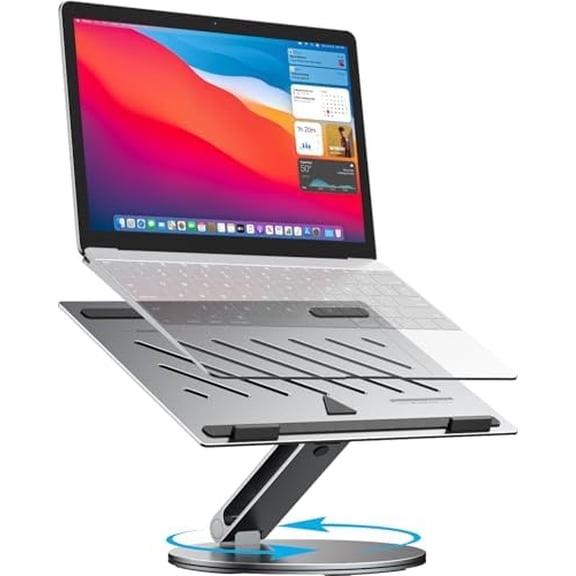 Adjustable Laptop Stand for Desk - 360° Rotating Ergonomic Riser with Aluminum Cooling Vents & Sturdy Construction 10-16 Inch Pro/Air, Foldable Portable Office Home Gray