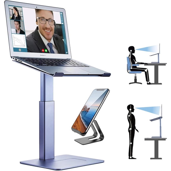 Adjustable Laptop Stand for Desk, DJ Laptop Stand Adjustable Height, Laptop Raised Stand for Standing & Sitting Mode, Tall, Strong and Airflow Even Laptop Riser for 17 inchGray