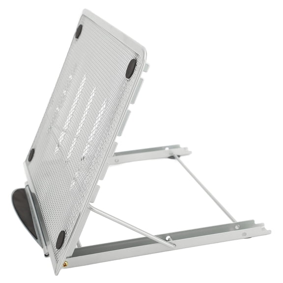 Adjustable Laptop Stand for Desk, Ergonomic Portable Silver Aluminum Device Riser for Ventilated Cooling Compatible with Tablet & Notebook up to 17 inches / 43.1 cm, Travel-Ready Compact Tray, Silver