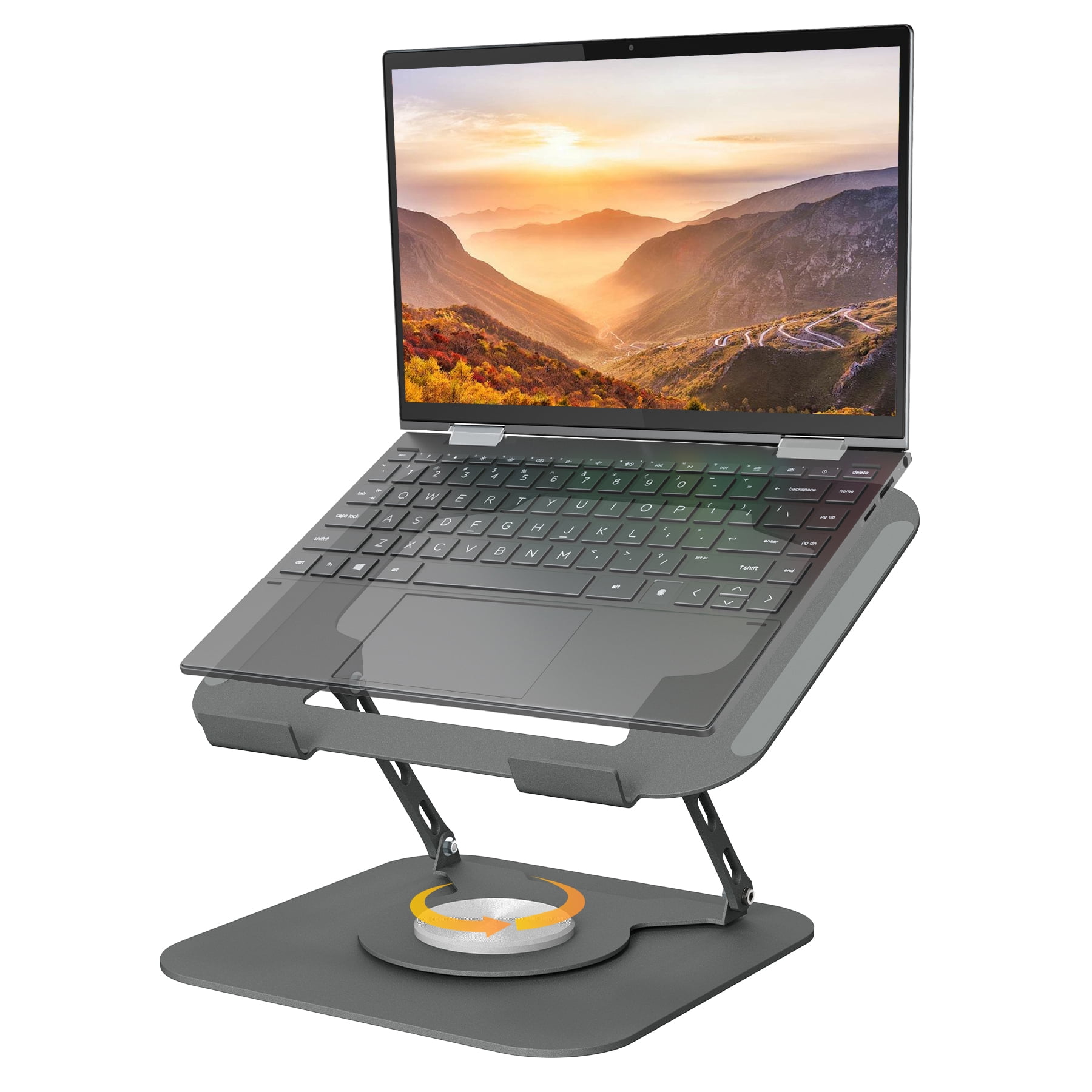 Adjustable Laptop Stand for Desk, Laptop Riser with 360 Rotating Base, Ergonomic Laptop Holder for Desk, Foldable Portable for Office & Home Compatible with  MacBook Air Pro, Dell, HP (10-17.3'')