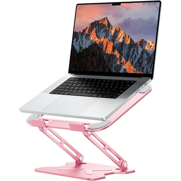 Adjustable Laptop Stand for Desk, Metal Foldable Laptop Riser, Portable Laptop Holder Mount, Ventilated Cooling Computer Notebook Stand for MacBook Air Pro, All 10-16'' Notebooks Laptops, Pink