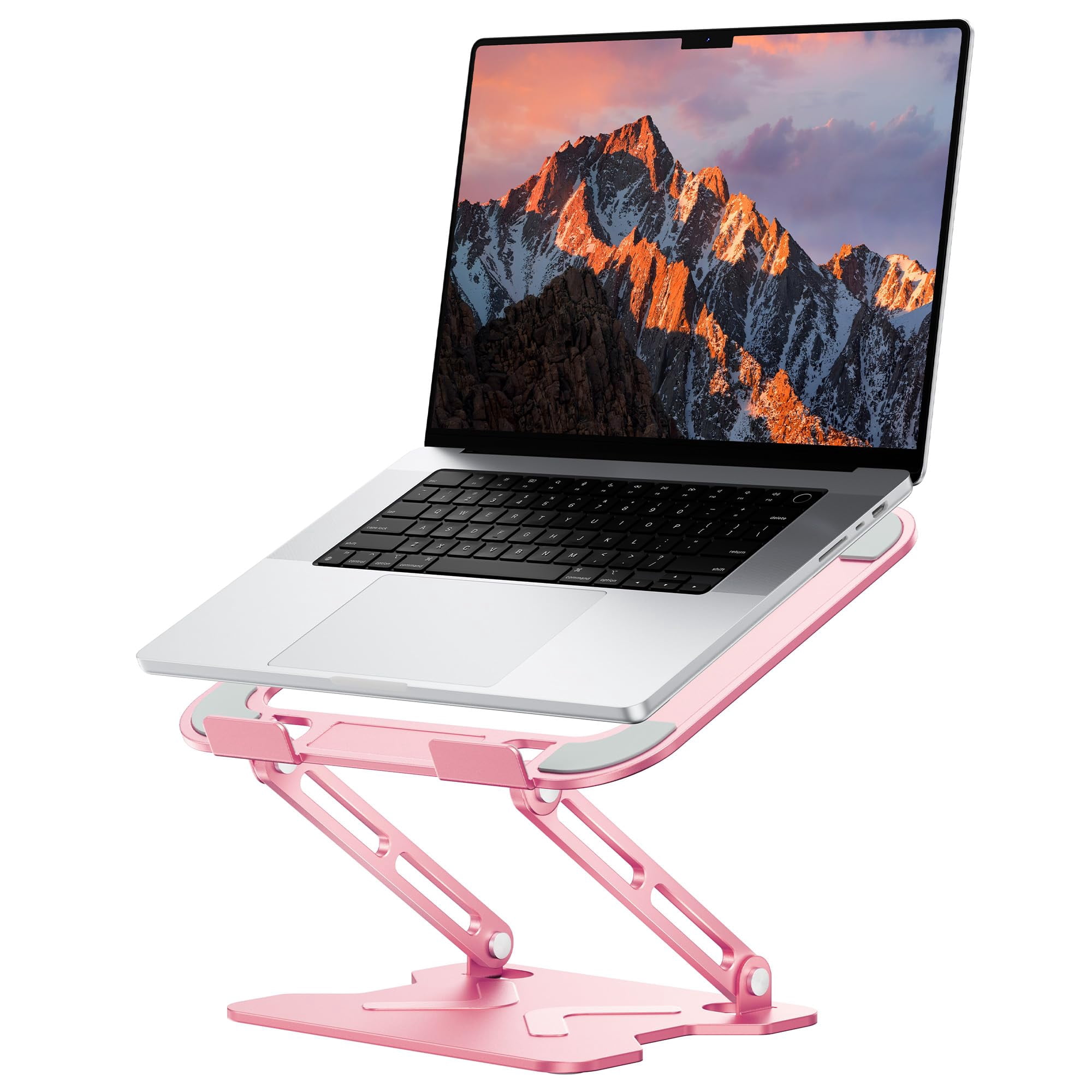 Adjustable Laptop Stand for Desk, Metal Foldable Laptop Riser, Portable Laptop Holder Mount, Ventilated Cooling Computer Notebook Stand for MacBook Air Pro, All 10-16'' Notebooks Laptops, Pink
