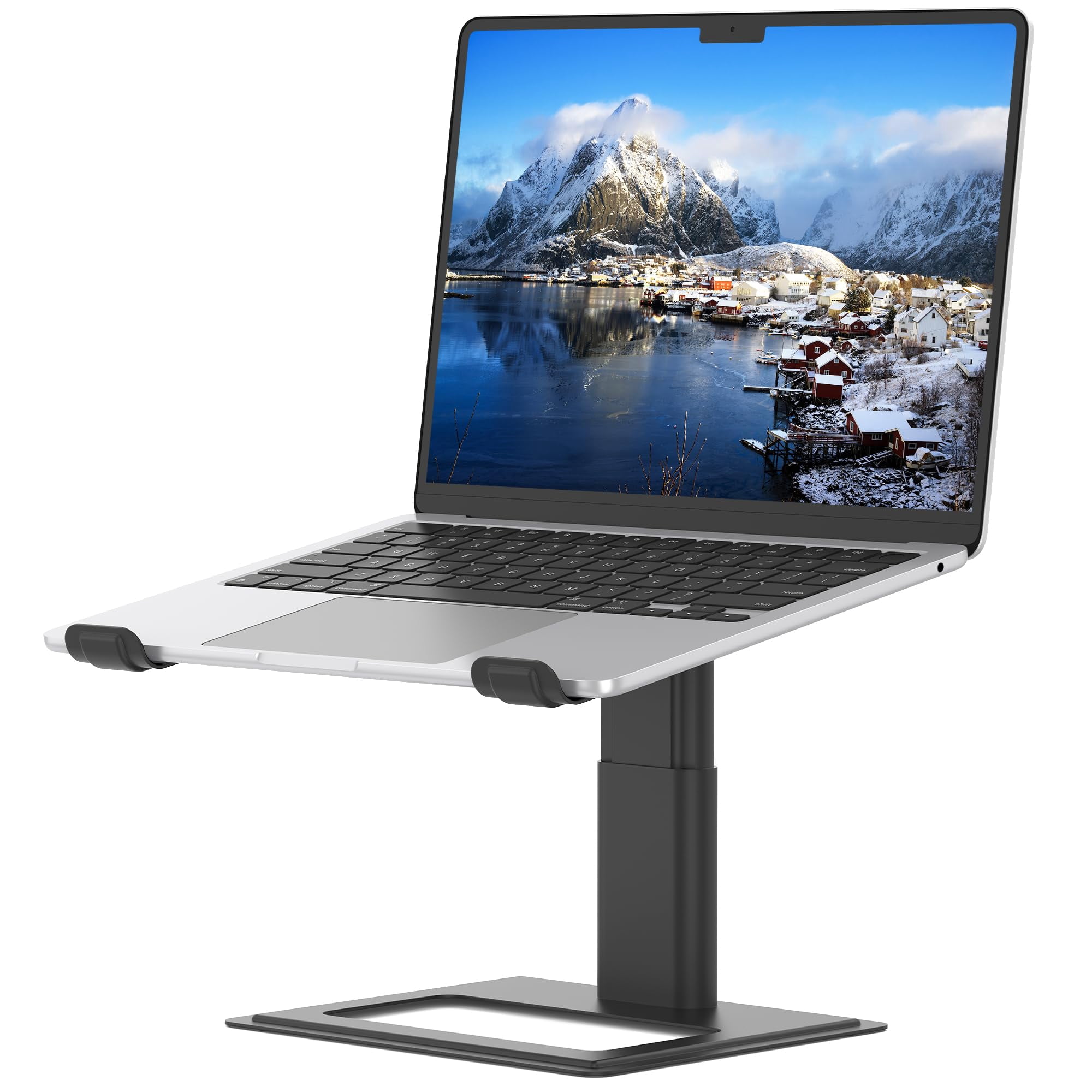 Adjustable Laptop Stand  Ergonomic Aluminum Riser For 10-17.3" Notebooks Ventilated Metal Holder With Height Alignment Desk Workspace Black