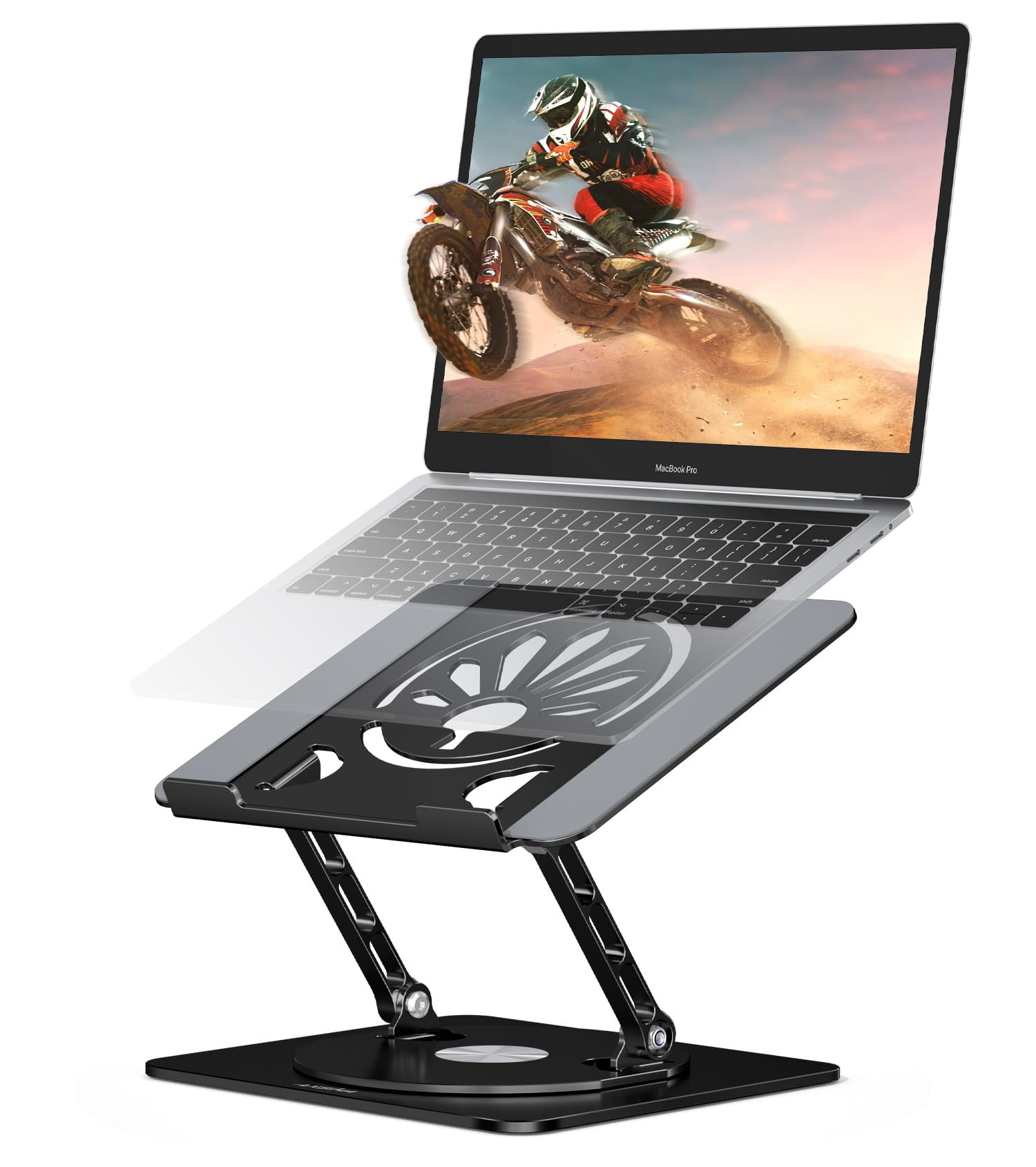 Adjustable Laptop Stand For Desk-360° Rotating Base Aluminum Riser Computer Office Home Macbook Pro/air Up To 16'' Black