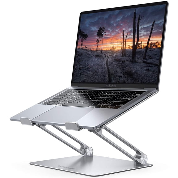 Adjustable Laptop Stand, Portable Laptop Riser, Aluminum Laptop Stand for Desk Foldable, Ergonomic Computer Notebook Stand Holder for MacBook Air Pro, Dell XPS, HP (10-17.3'')- Silver