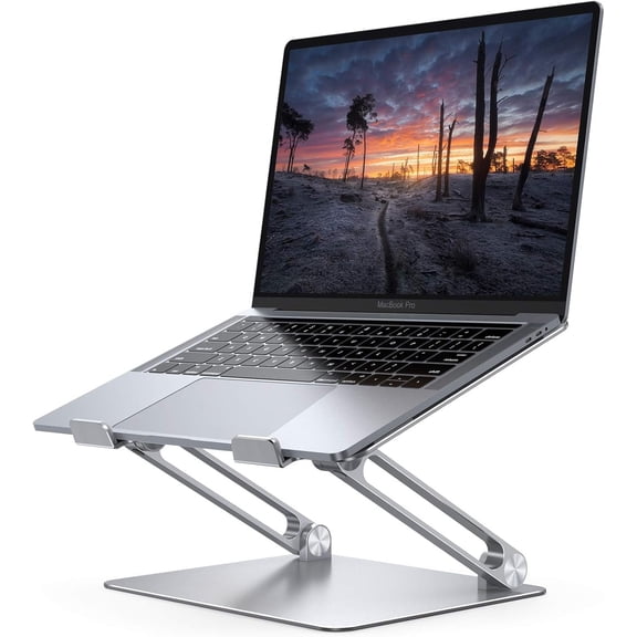 Adjustable Laptop Stand, Portable Laptop Riser, Aluminum Laptop Stand for Desk Foldable, Ergonomic Computer Notebook Stand Holder for MacBook Air Pro, Dell XPS, HP (10-17.3'')- Silver