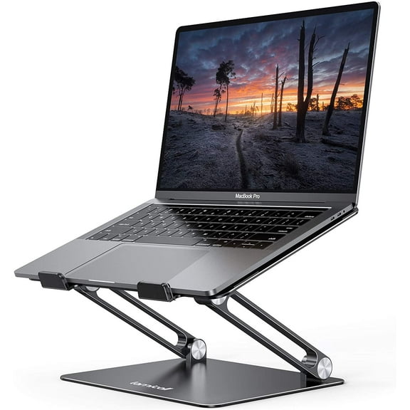 Adjustable Laptop Stand, Portable Laptop Riser, Aluminum Laptop Stand for Desk Foldable, Ergonomic Computer Notebook Stand Holder for MacBook Air Pro, Dell XPS, HP (10-17.3'') - Black