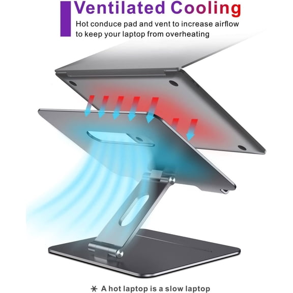 Adjustable Laptop Stand for Desk | Ergonomic Aluminum Laptop Riser with Heat-Vent, Compatible for 10-17" Laptops, Space Grey