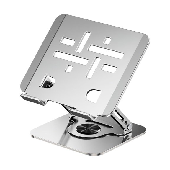 Adjustable Laptop Stand for Desk, Foldable Two-Hinge Lift with Rotating Base, Ventilated Metal Support Up to 17.3 In
