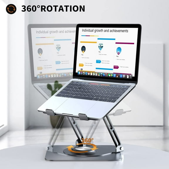 Adjustable Laptop Stand with 360° Rotating Base, Ergonomic Desk Riser for 10-16" Laptops