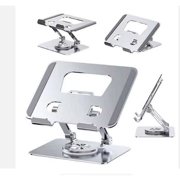 Adjustable Laptop Stand with 360 Rotation Stepless Height & Angle Riser Holder Compatible with Laptops and Tablets (Silver) .