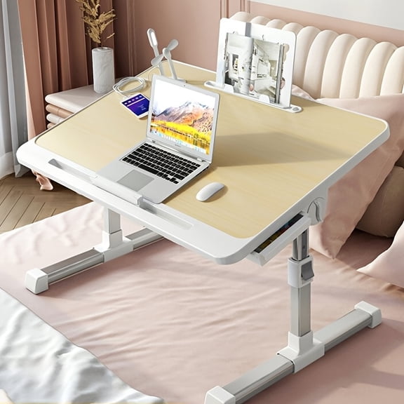 Adjustable Laptop Table for Bed & Sofa - Portable Bedside Desk with Storage Drawer - Dining Tray for Food & Laptops